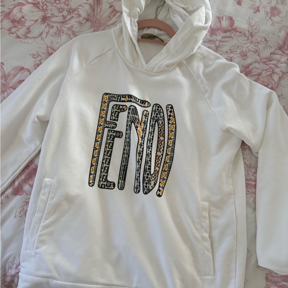 Fendi White Hoodie with Graphic Logo